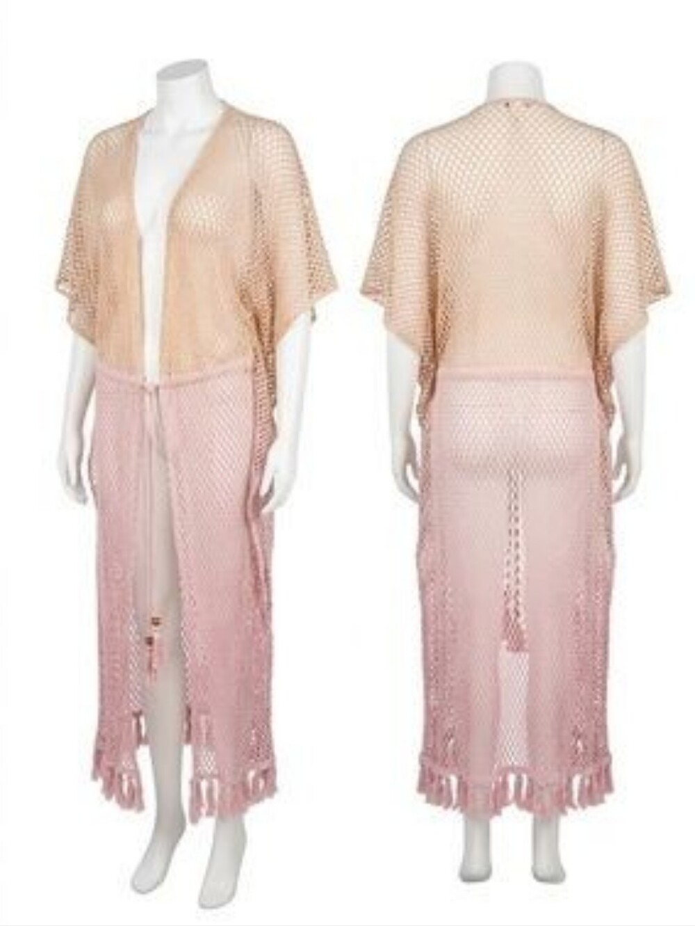 NWT Open-Weave Fringe Knit Cover-Up Drawstring Tassel Ombre Beach Net Size S/M